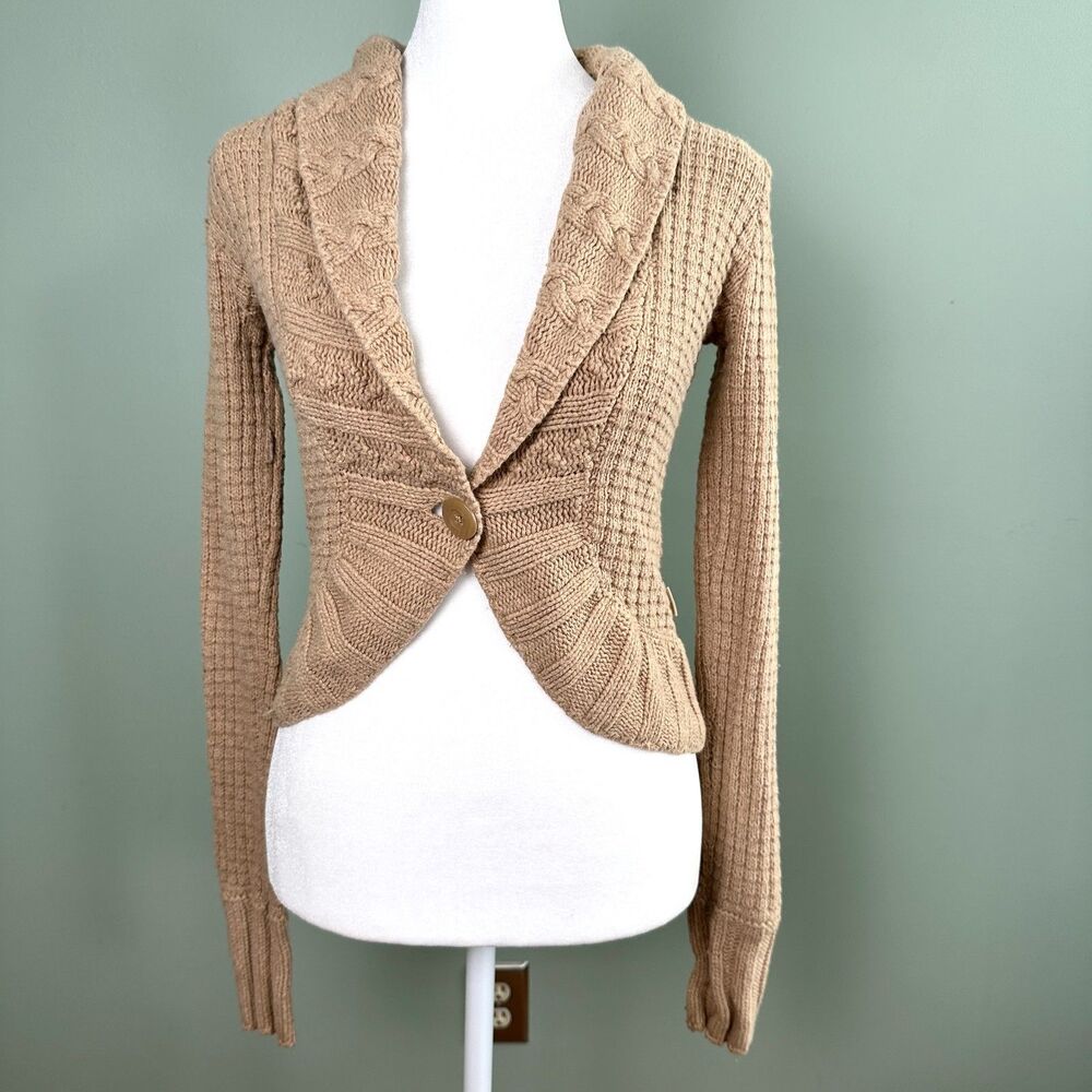 Hollister Surf Co Cropped Cardigan Size Small Brown Cotton Blend Vintage Y2K